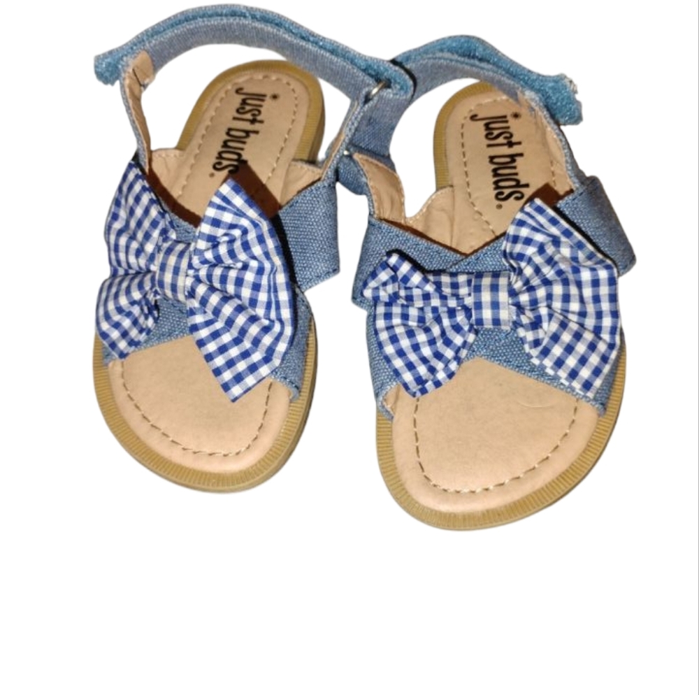 Blue and Tan Sandals with Gingham Bow